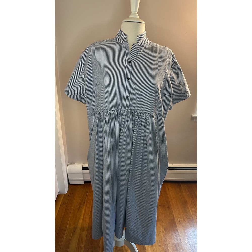 Veritecoeur VC-1930 Womens Cotton Pinstripe Oversized Smock Dress Japan Sz F